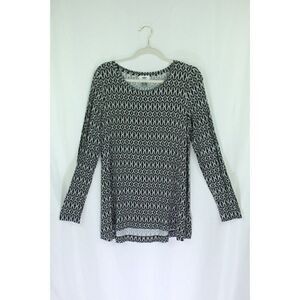 Old Navy Tunic Top Womens Medium Long Sleeve Print Modal Black Travel Stretch